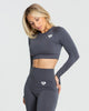 MOVE SEAMLESS LONG SLEEVE CROP TOP | STONE GREY SOLID